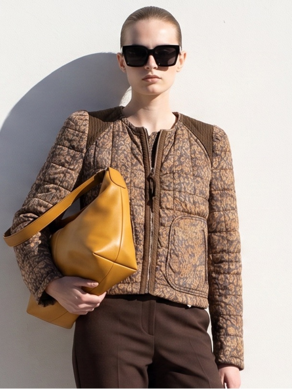 Wilfred Quilted Animal-Print Bomber Jacket in Olive and Brown (0)